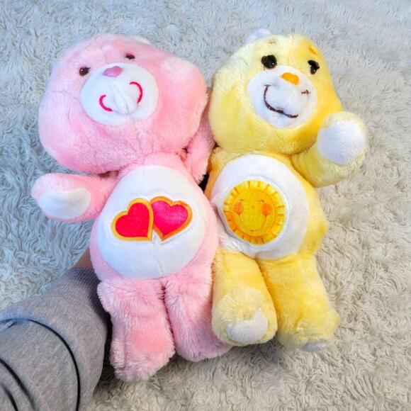 Vintage 80s Care Bears Plush Stuffed Animals Love A Lot & Sunshine LOT - Picture 9 of 9